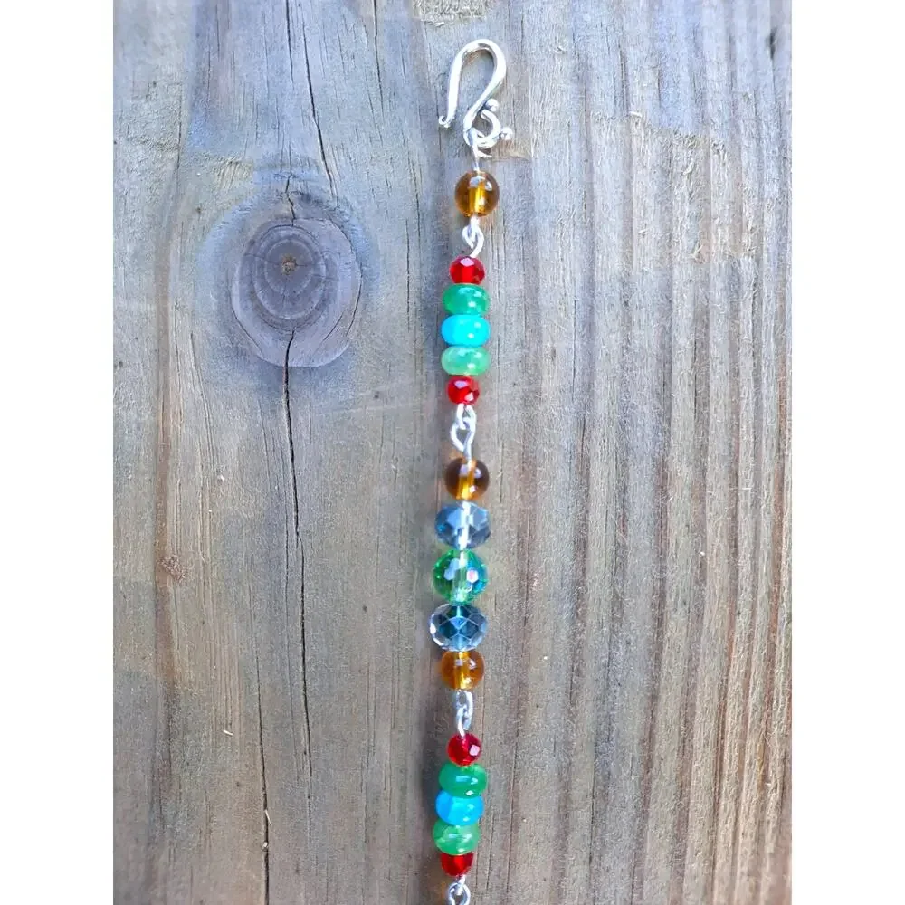 Artisan Beaded Suncatcher Ceramic Heart GRATEFUL Colorful Crystals Floral Mobile